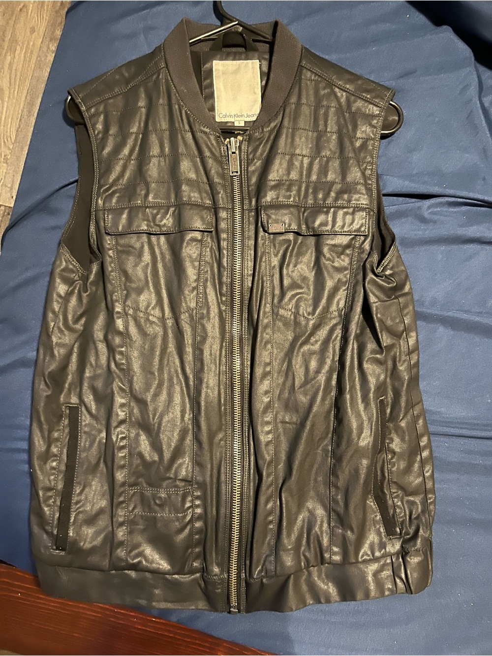 Calvin Klein Jeans Black Quilted Front Zip Leather Vest